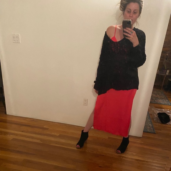 NWT Aerie neon coral midi length sleeveless slip dress with side slits size S - Picture 14 of 14